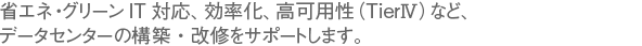 省エネ・グリーンIT対応、効率化、高可用性(TierW)など、データセンターの構築・改修をサポートします。